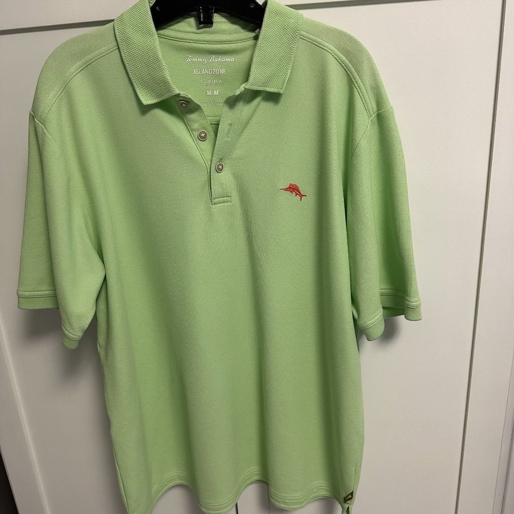 Tommy Bahama Polo Shirt Lime Green Size Medium Sword Fish Logo